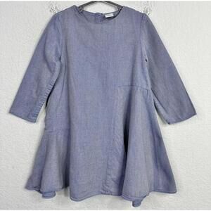 COS‎ Dress Girls Size 4/6 Blue Chambray Long Sleeve Ruffle Flare Boho Preppy